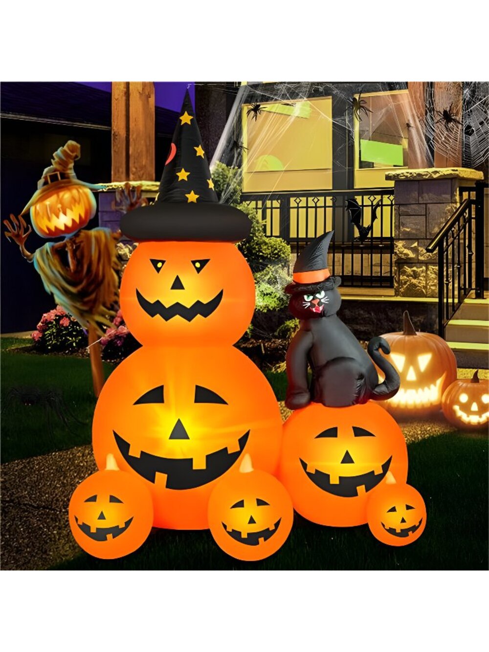 6 FT Halloween Inflatable Decorations Spooky Ghost Pumpkin Lighted and Witch's